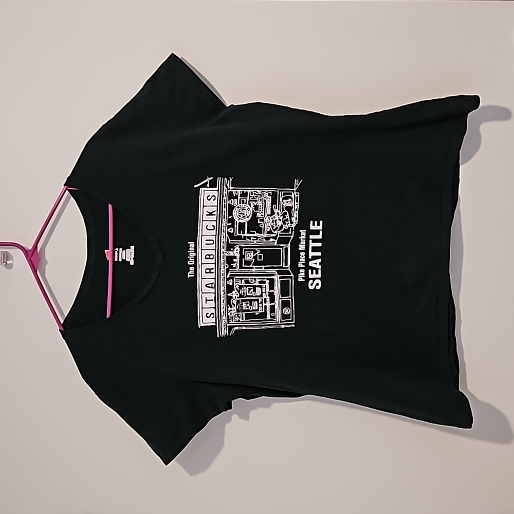 STARBUCKS dark green Pike Place Market Seattle graphic tee 2XL Hanes